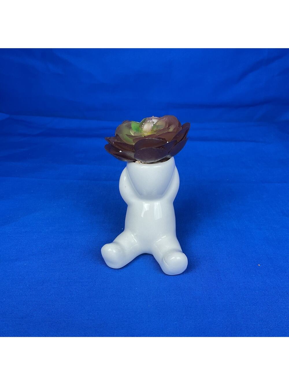 Mini Humanoid Ceramic Planter with Faux Succulent - Quirky Desk Accent
